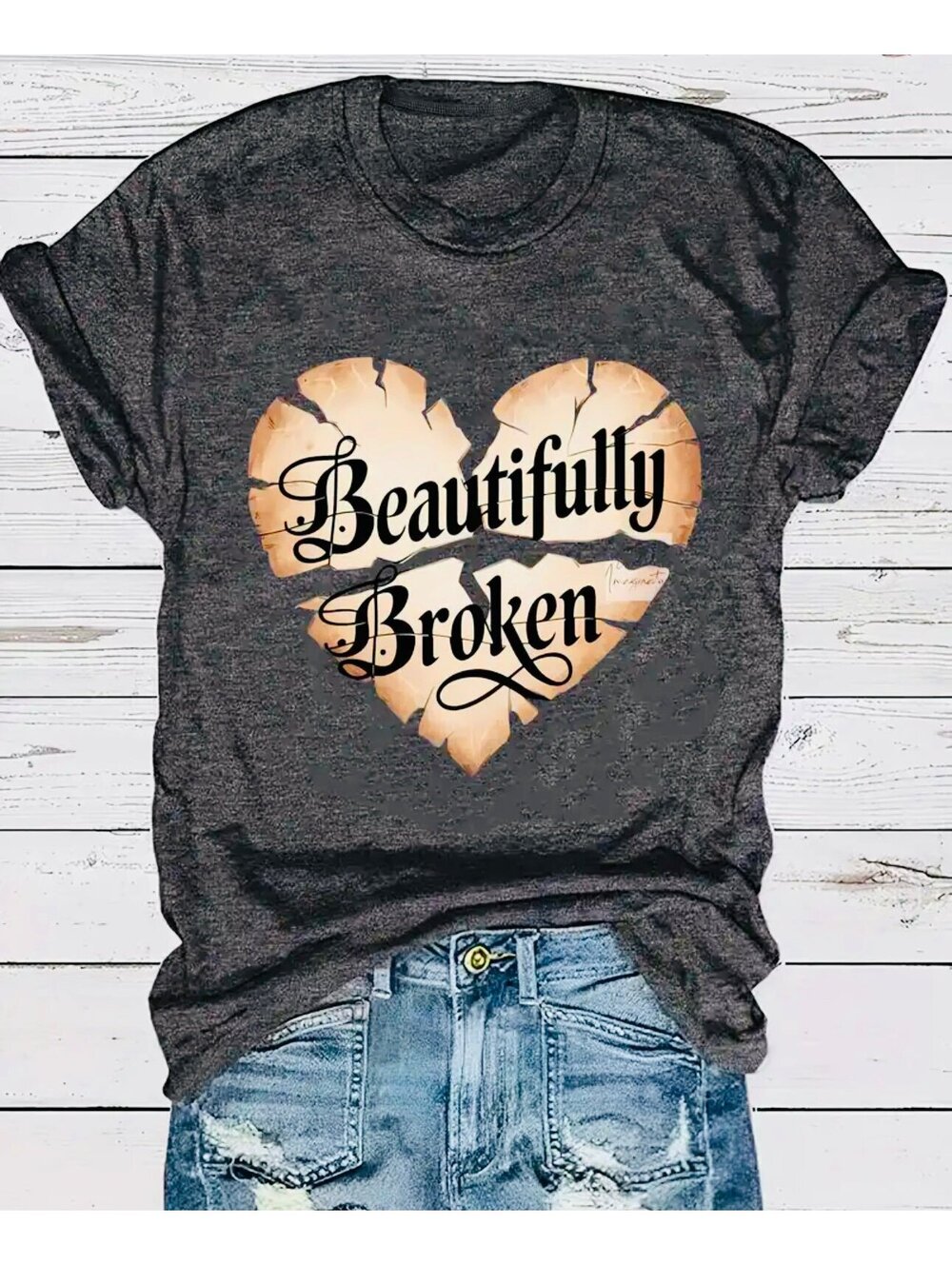 New - Fashion -Inspirational Graphic Print Crew Neck T-Shirt - Gray - Size L